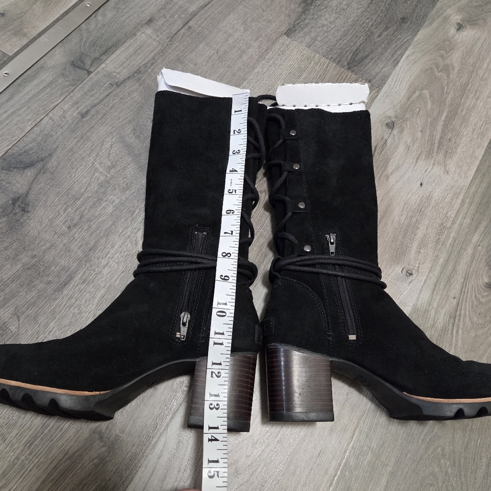 Sorel Black Suede Knee-High Block Heel Boots - Picture 6 of 9